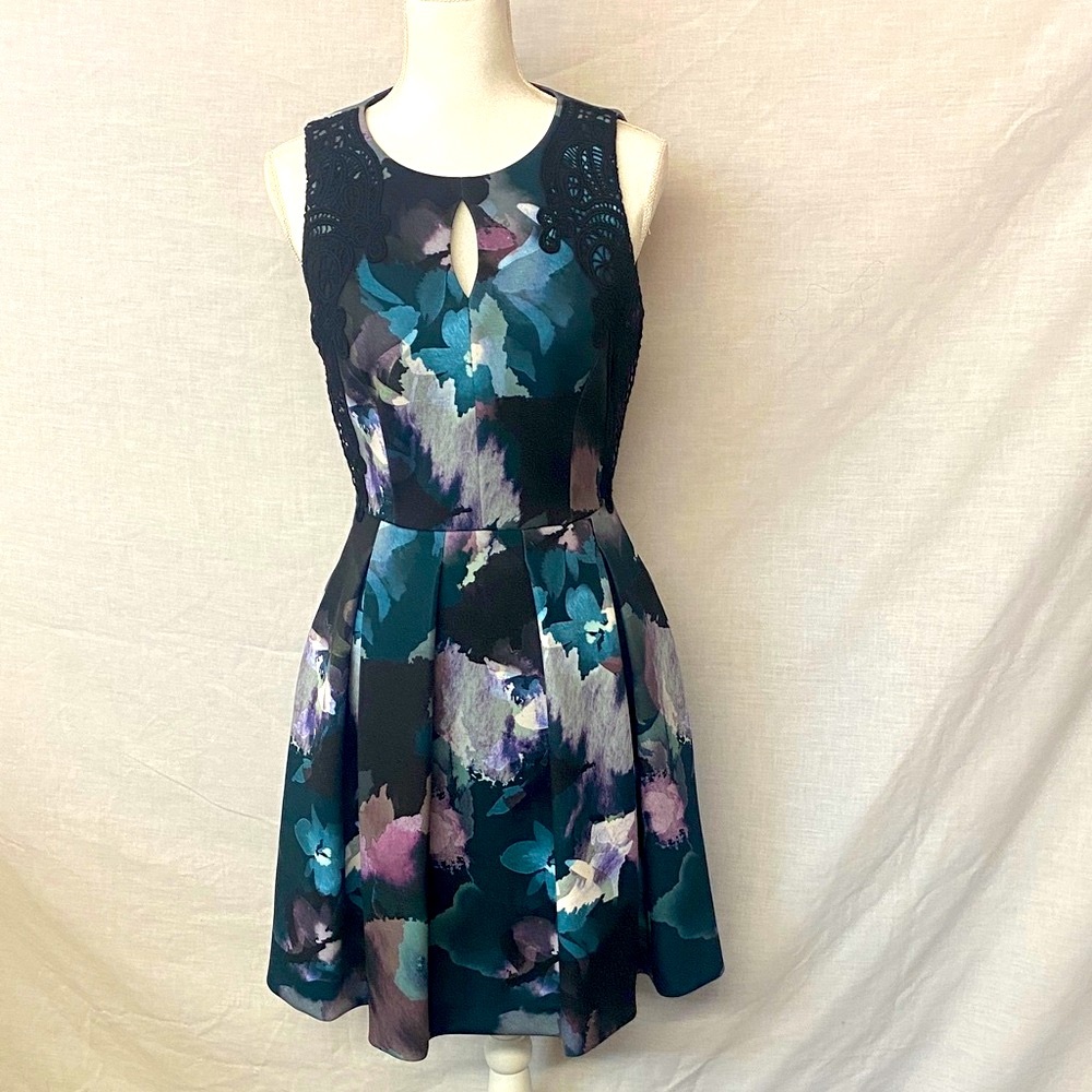 ANTONIO MELANI Floral Keyhole Mini Dress - Blue and Purple